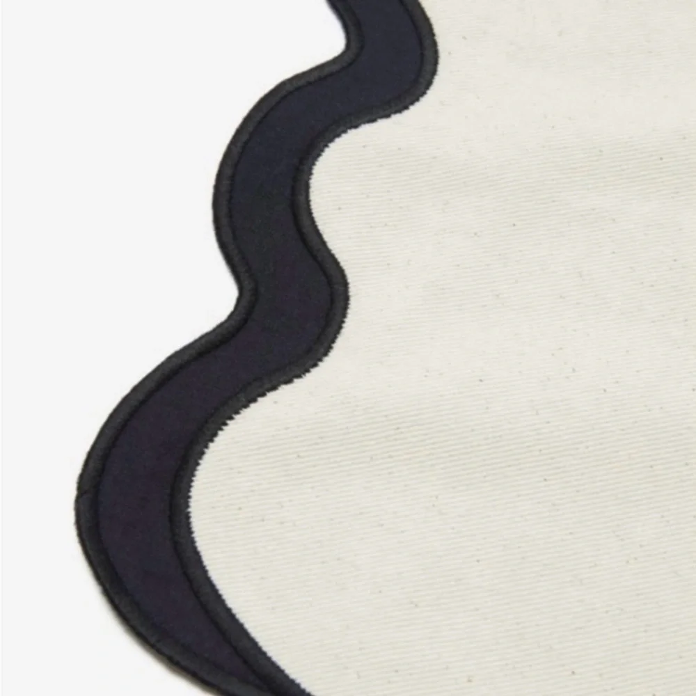 Chan Luu Cream and Black Table Runner Black Scalloped Trim 14